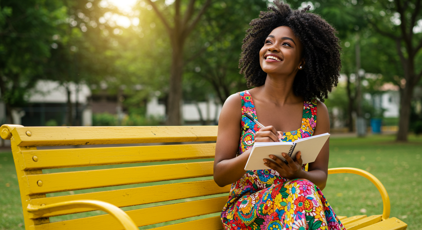 Smiling woman daydreaming about her birthday wishes